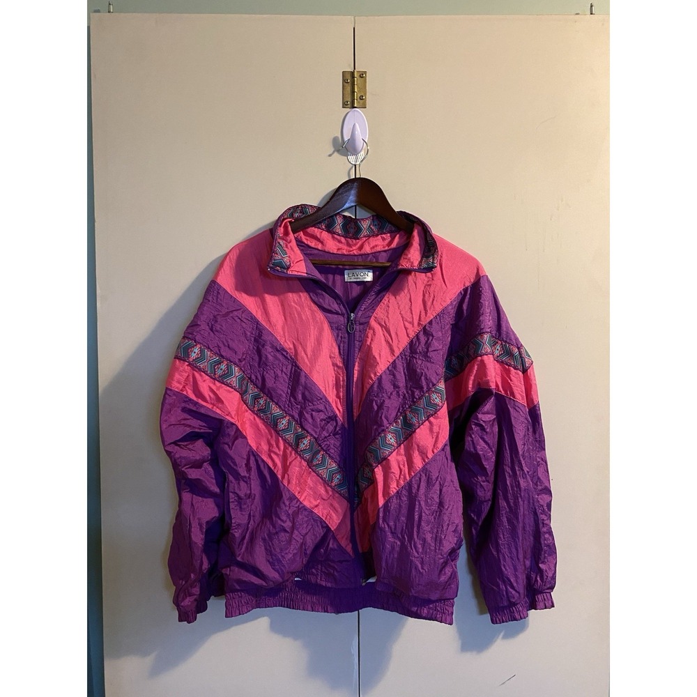 Vintage Lavon Womens M Pink Purple Colorblock Nylon Windbreaker 90s Jacket